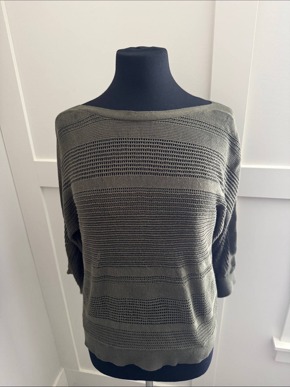 Kismet Olive Open-Weave Off-the-Shoulder Sweater